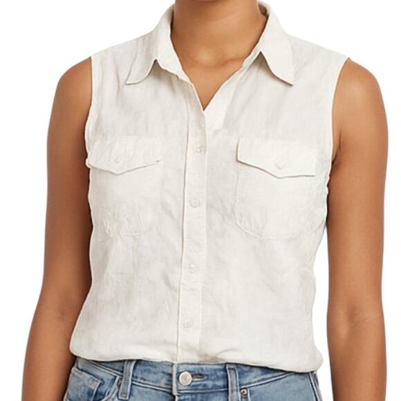 Richard Malcolm Button Down Tank Shirt Chest Pockets Irish Linen White XLarge - Picture 1 of 4